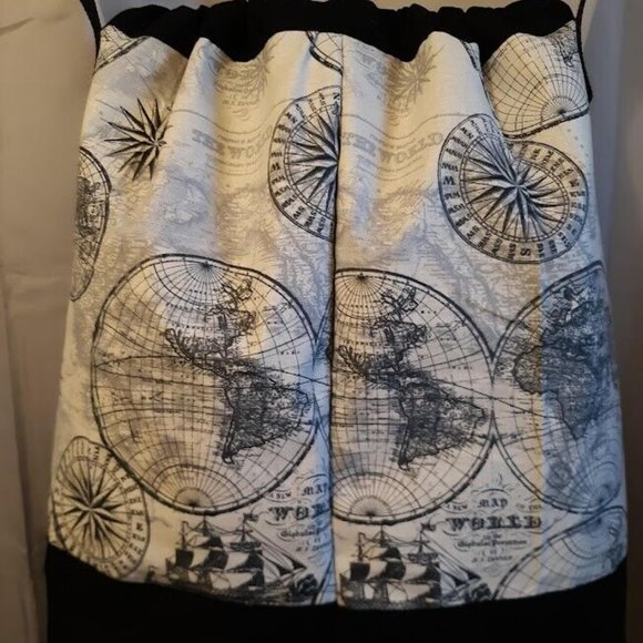 Travel the Globe Bucket Tote Sling Bag Map Print Ivory Black Large Oval carryall - Picture 6 of 7